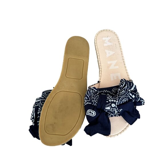MANEBI Blue Bandana Print Slide Sandals Size 10 - Picture 2 of 6
